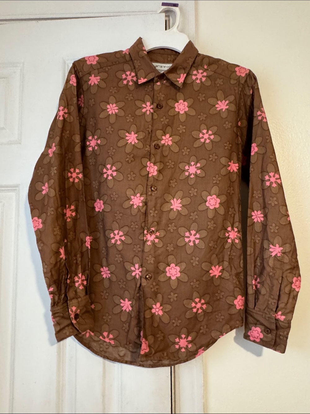 Eckhaus Latta Cotton Floral Button-Down Shirt – Brown Floral Size S Discontinued - Picture 3 of 8